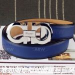 AAA Ferragamo Adjustable Belt For Women - Blue Leather SS Gancini Buckle